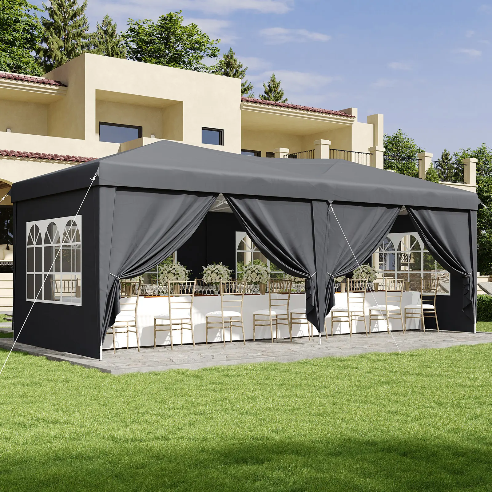 Jolydale 10x20 Pop-Up Canopy Tent with 6 Removable Sidewalls One-Touch Quick Setup Waterproof Outdoor Canopy with 3 Adjustable Height Portable Tents for Parties,summervibes