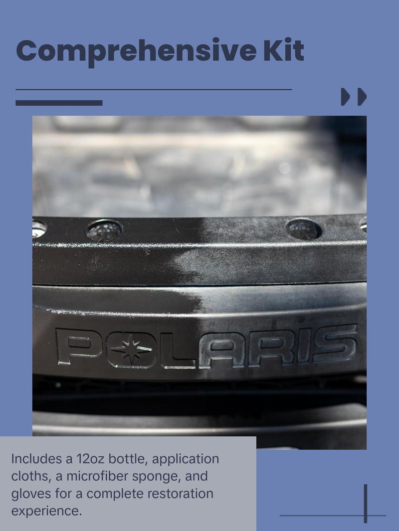 Solution Finish Full Installation Kit - Enriche, Condition, Protect; Black Plastic Trim Restorer (12oz) + 2 Microfiber Towels + Applicator Sponge + Gloves Solution Finish Full Installation Kit - Enriche, Condition, Protect; Black Plastic Trim Restorer (12oz) + 2 Microfiber Towels + Applicator Sponge + Gloves