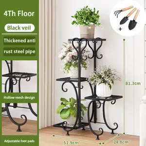 4-Tier Plant Stand for Indoor Outdoor, Metal Flower Pot Shelf Holder Tall Corner Stand for Living Room Garden Balcony - Holds 4 Pots (Black/White/Gold)