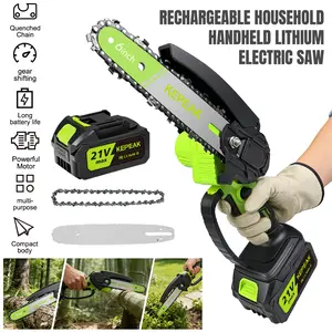 Cordless 6 Inch Mini Chainsaw with Battery and Charger, Portable Electric Handheld Chainsaw for Tree Trimming, Garden Pruning