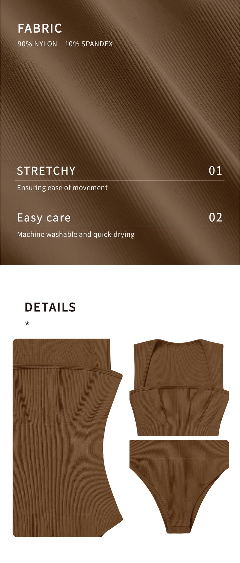 OQQ Women's 3 Piece Ribbed Bodysuits - Sexy Square Neck Sleeveless Tank Top Design - Stretchy  Soft Womenswear Underwear Lady Comfort Trendy Girl Party