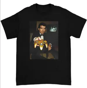 Funny Golden Eye 007 Controller Graphic Tee Retro N64 Gamer Shirt