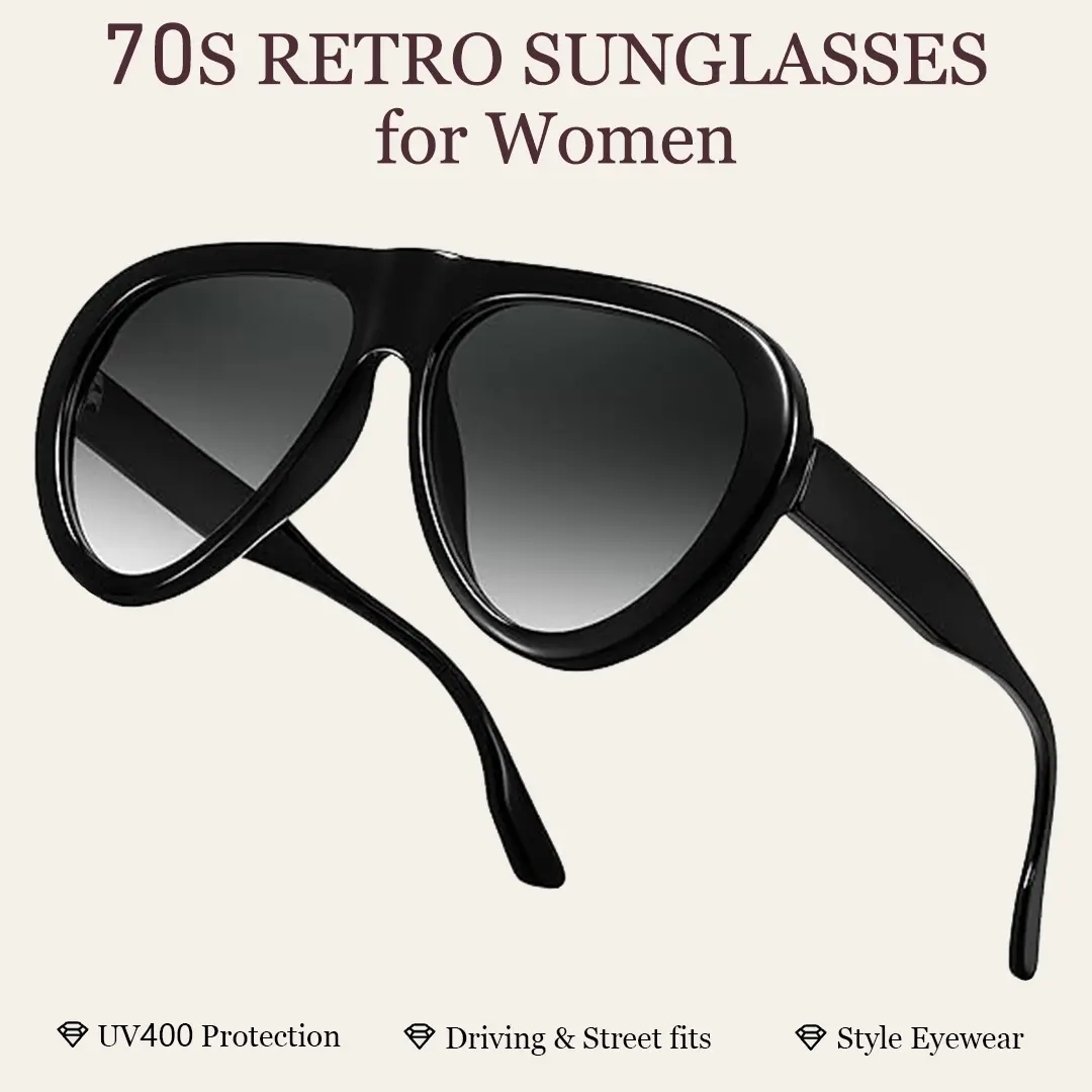 70s Retro Pilot Aviator Sunglasses for Women Men, Oversized Oval Polycarbonate Full Rim Frame UV Protection Unisex Driving Fashion Shades
