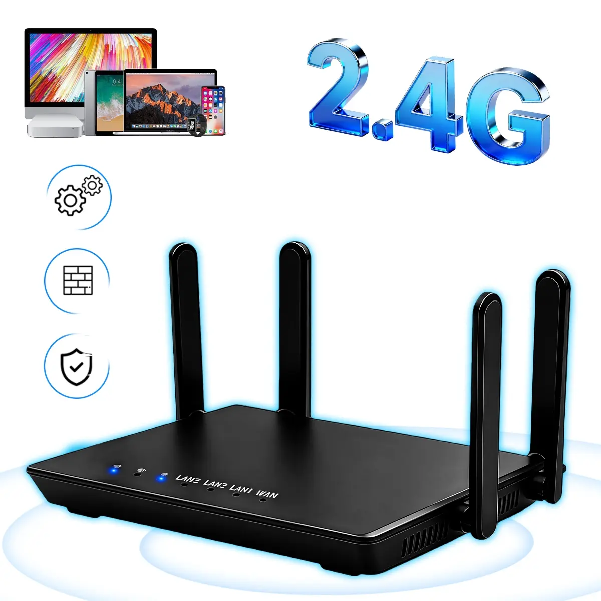 WiFi Router for Whole-home Coverage, Wireless Routers For Home Wifi, 2.4G WiFi Router 300Mbps, 4 Antennas Long Range, WP2 Stable Wireless Internet for Gaming Streaming Work, Multi Device Support, Black, WiFi Router