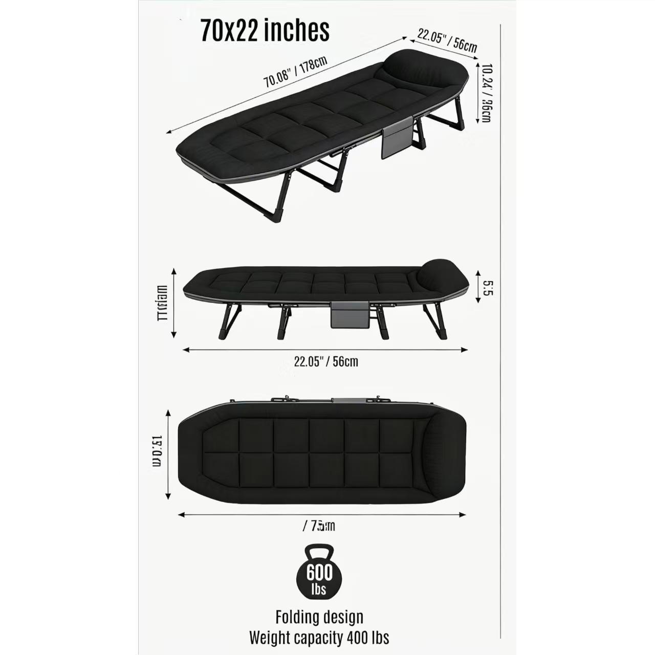 Convertible Folding Recliner to Bed - Extra Thick Mattress & Pillow, Breathable Fabric & Sturdy Frame for Living Room, Office, Camping