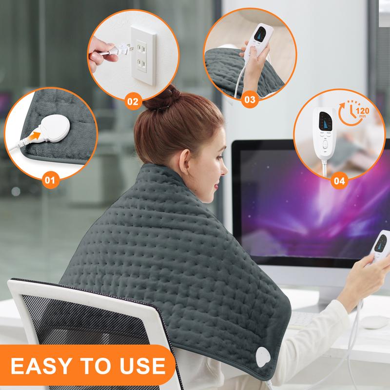 Dark Gray Heating pad, size 40in×20in, 33in×17in, 24in×12in, 6 temperature levels and 4 time settings, portable, back, neck, shoulders and legs heating, machine washable, perfect holiday gift for men, women, parents, Christmas gift