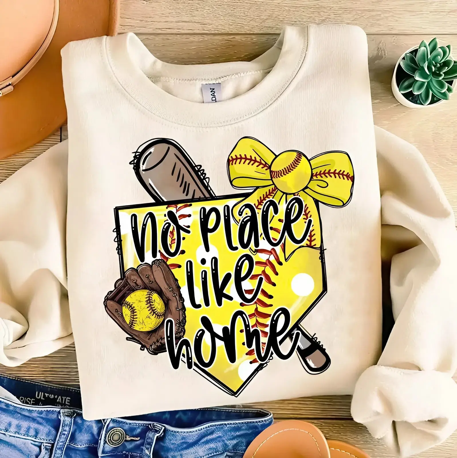 Youth and Adult Softball Sweatshirt T-Shirt, No Place Like Home Tee, Yellow Softball Bow Hoodie, Baseball Mom Shirt, Sports Gifts, Softball Season Game Day Sweater, baseball shirt, Youth clothing, summer outfit