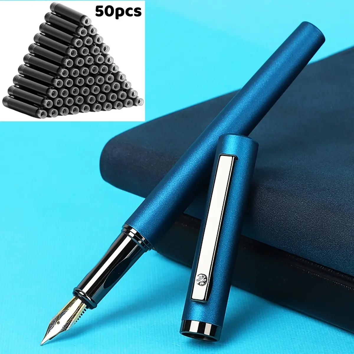 Elegant Premium Steel Writing Pen Set (1 Pen + 50 Ink Refills) - 0.5 mm Fine Tip Metal Holder, Built-in Converter, Art Calligraphy Tool for Creative Work, Study Supplies, Holiday Gifts, Writing Pens