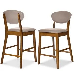 Best Choice Products 2-Piece Mid-Century Modern Wood and Upholstered Counter Height Bar Stool Set