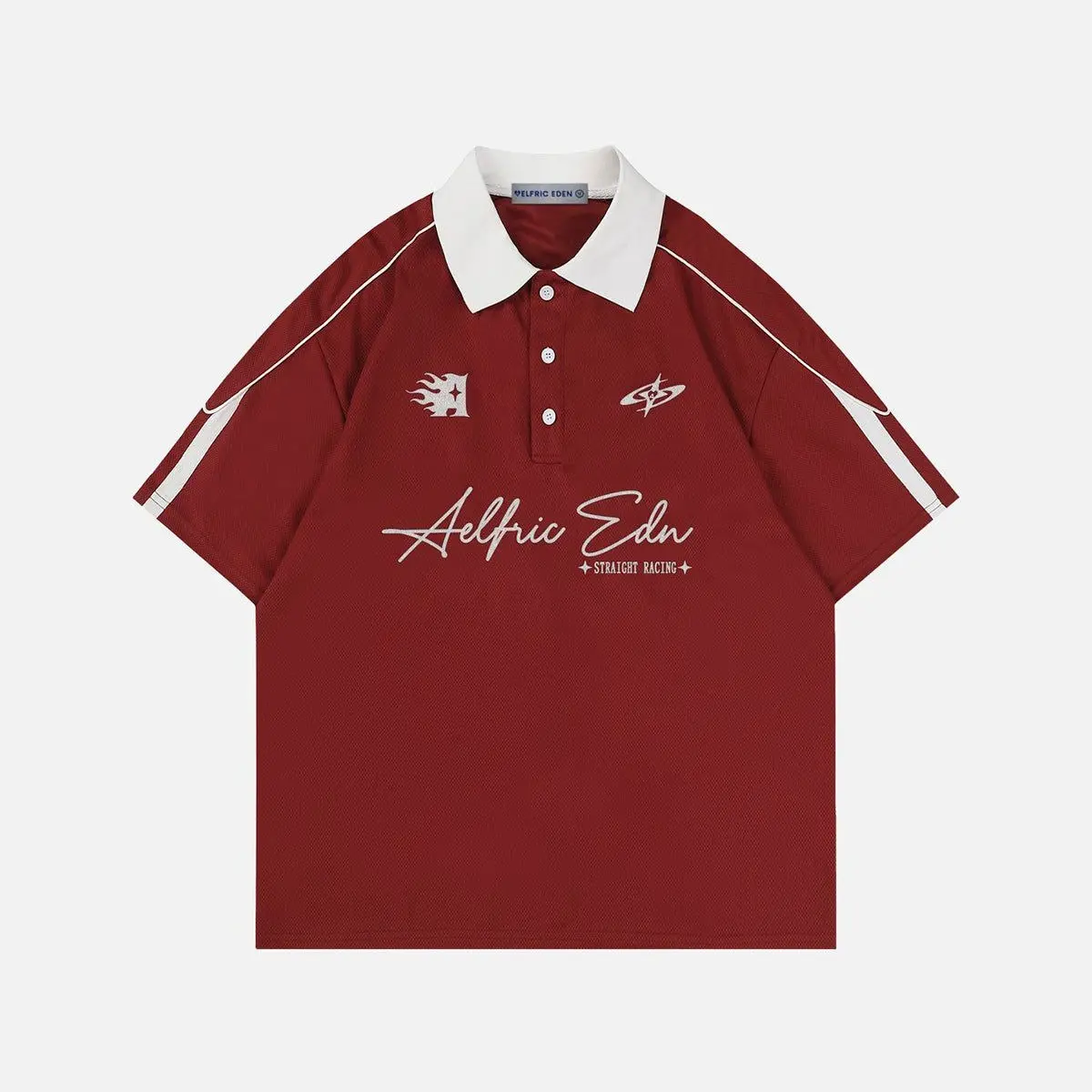 Aelfric Eden Men's Retro Motorsport Oversized Polo Shirt, Contrast Collar, Racing Graphic, Breathable Mesh Fabric, Stripe Patchwork, Unisex Streetwear Tops | Menswear Sports Clothes,summerwins,father'sdaygifts
