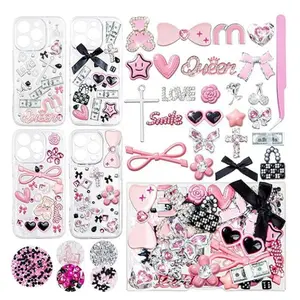 DIY Phone Case Charms Kit – Aesthetic Decoden Case Decor with Bow, Pearls & Letter Beads for Phone Cases
