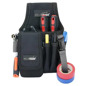 MELOTOUGH Small Tool Pouch with Belt Clip, Pocket Tool Belt Pouch,Electrician Clip on Tool Pouch, Multi-Pocket Tool Organizer for Electrician Construction（Red）
