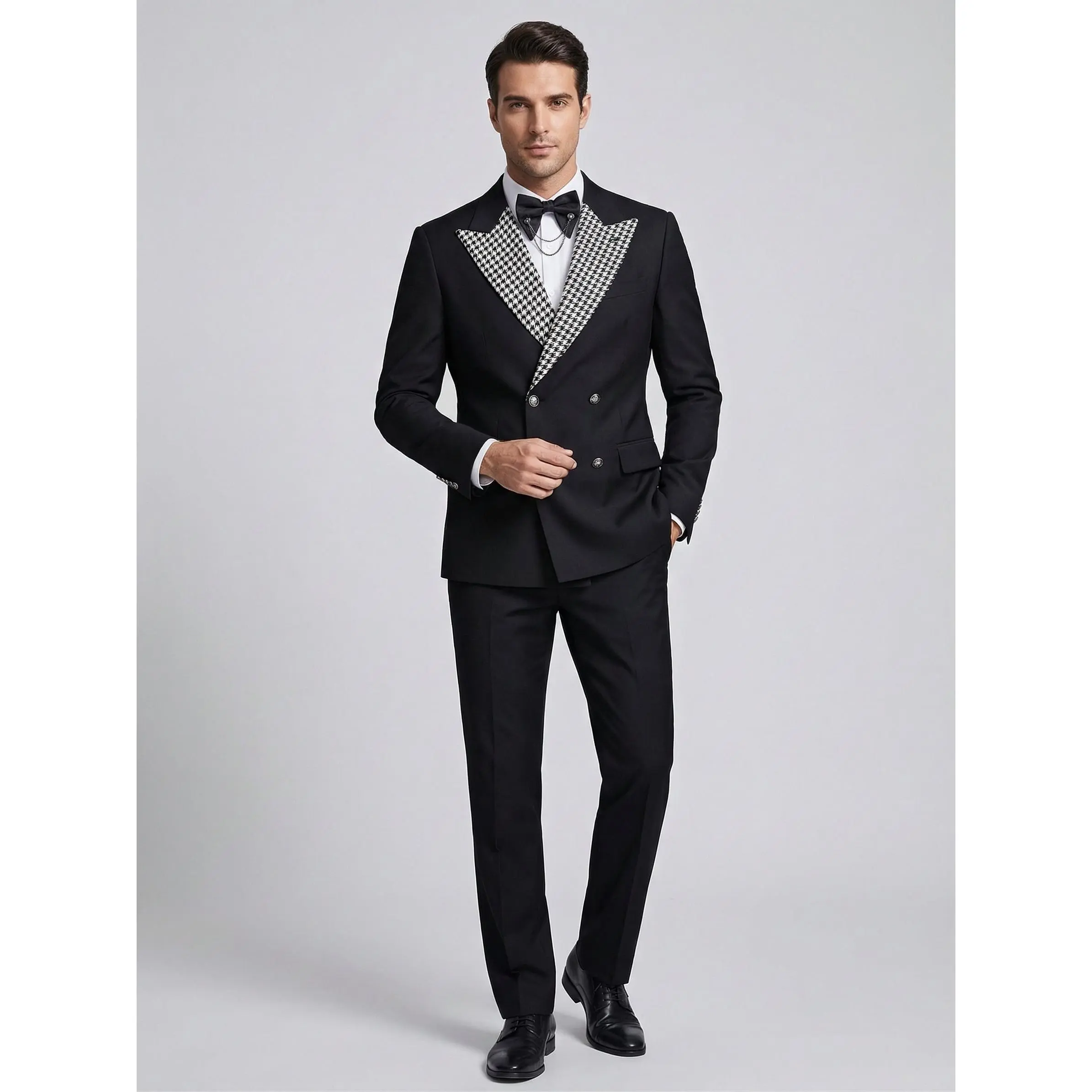 Black Checkered Double Breasted Slim Fit Suit