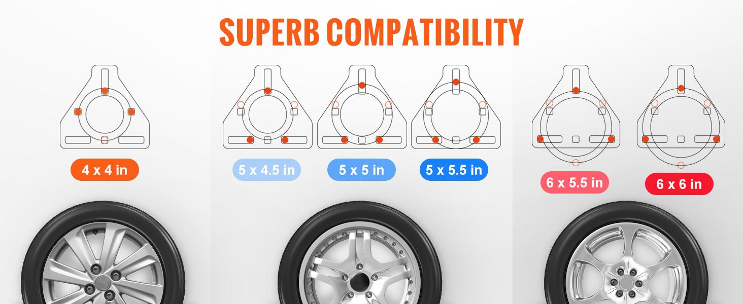 VEVOR Spare Tire Carrier, Various specifications, Trailer Spare Tire Mount, 160 lbs Capacity, Utility Trailer Accessories Fits Most 4 & 5 & 6 & 8 Lugs Wheels on 4", 4.25", 4.5", 4.75", 5", 5.5", 6", 6.5" Bolt Patterns