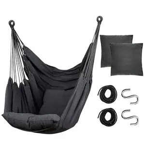 Hammock Chair Swing With 2 Seat Cushions Hanging Rope Swing Seat Supports 300 Lbs, Ideal for Outdoor Patio, Backyard, Porch, Deck & Indoor Bedroom Use