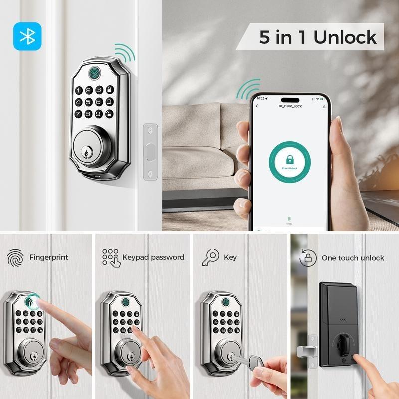 Smart Fingerprint Door Lock, 4-in-1 Keyless Entry Deadbolt, App-Assisted Control
