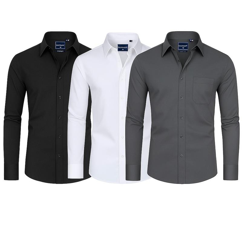 3-Pack Alimens&Gentle Men's Stain Sheild Business Casual Dress Shirts - Slim Fit Long Sleeve Button Down Shirt