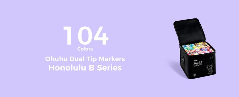Ohuhu 104-color Alcohol Markers Brush Tip - Double Tipped Alcohol Marker for Artists Adults Coloring - Brush&Chisel/Fine - Refillable Ink - Christmas Gift