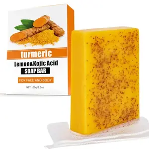 Lemon Turmeric Kojic Acid Soap - Gentle Dark Spot Remover for Face Acne Cleanser Cream Cleansing turmeric soap Face Facial Skincare Radiant Comfor