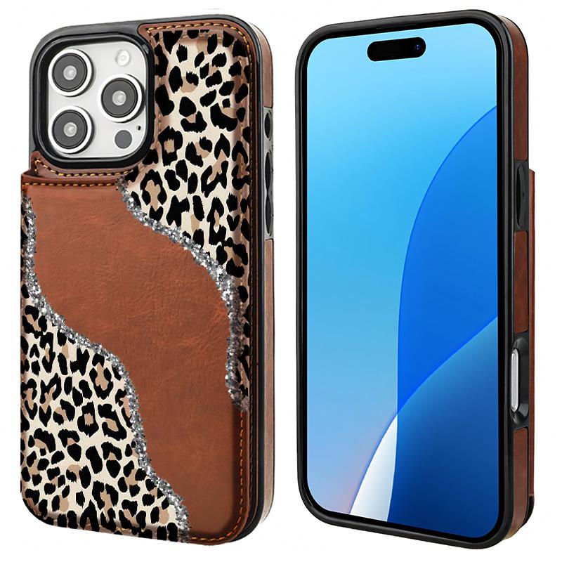 Stylish Leopard print Pattern Phone Cases Compatible For With iphone 17 16 15 14 13 12 PRO PLUS MAX AIR PU Black Brown Pink Durable Flip High quality Leather Credit Card Bag Holder Mother Gift Wallet Shockproof Anti-Drop Full Protection Shell Cover