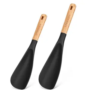 CPERSDEJ 2-Pack Silicone Cooking Spoons Set | 13.4" & 11.4" Serving Spatulas | Heat Resistant 446°F, Food Grade, BPA-Free | Anti-Slip Handles, Kitchenware Safe, Matte Finish (black)