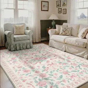 GENIMO Retro Collage Floral Geometric Rug For Living Room Bedroom Dining Room Washable Non-Slip Soft Texture Multi-Scene