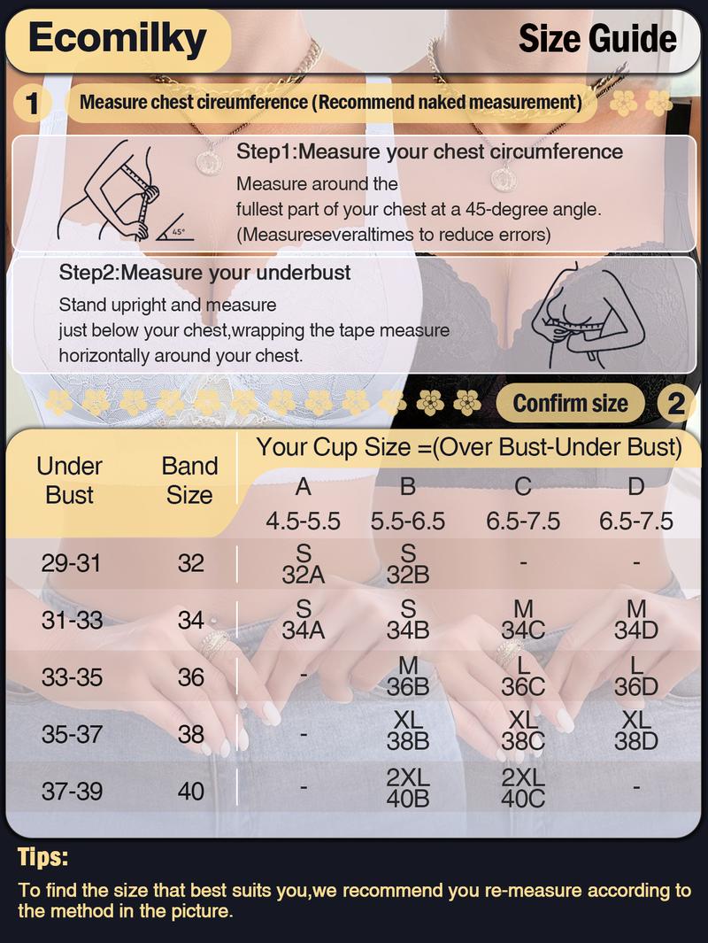 Mimilemon Elegant Lace Bra Set 3PC Black White Red Push Bras with Non-Removable Padded Cups Underwire for Support Breathable Fabric All-Day Comfort Women's Wear Elegance Basic Minimalist Womenswear Classy Fit Black+White+Red Style Everyday Everyday