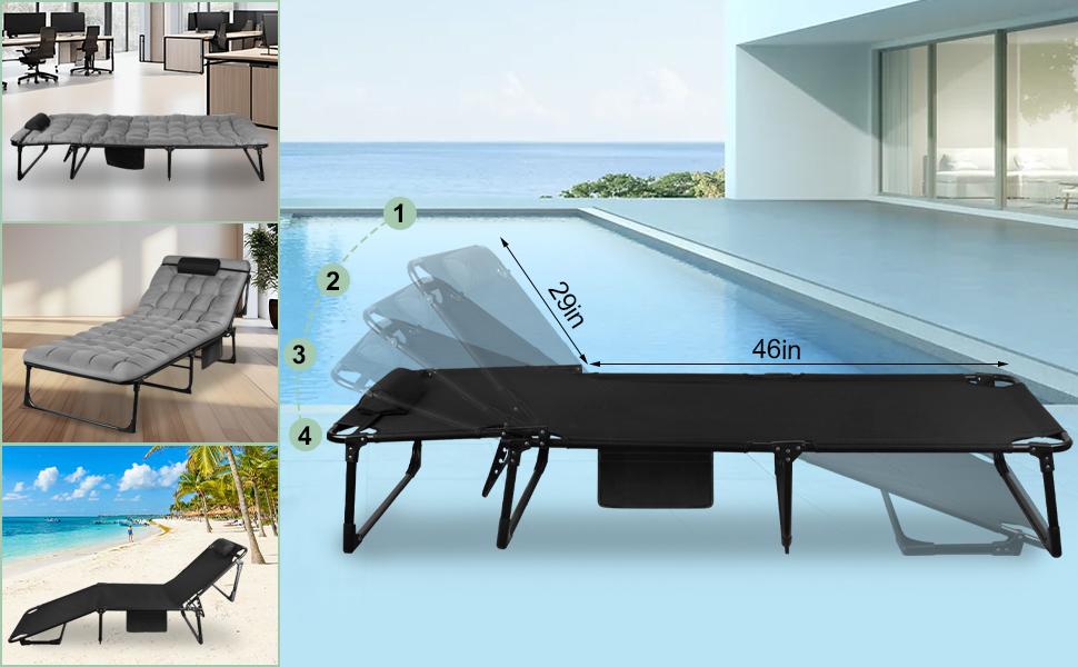 Portable Folding Camping Cot, Adjustable 3-Position Reclining Folding Chaise with Pillow, Outdoor Portable Folding Lounge Chair Sleeping Cots Bed-68cm Portable Folding Camping Cot, Adjustable 3-Position Reclining Folding Chaise with Pillow, Outdoor Portable Folding Lounge Chair Sleeping Cots Bed-68cm