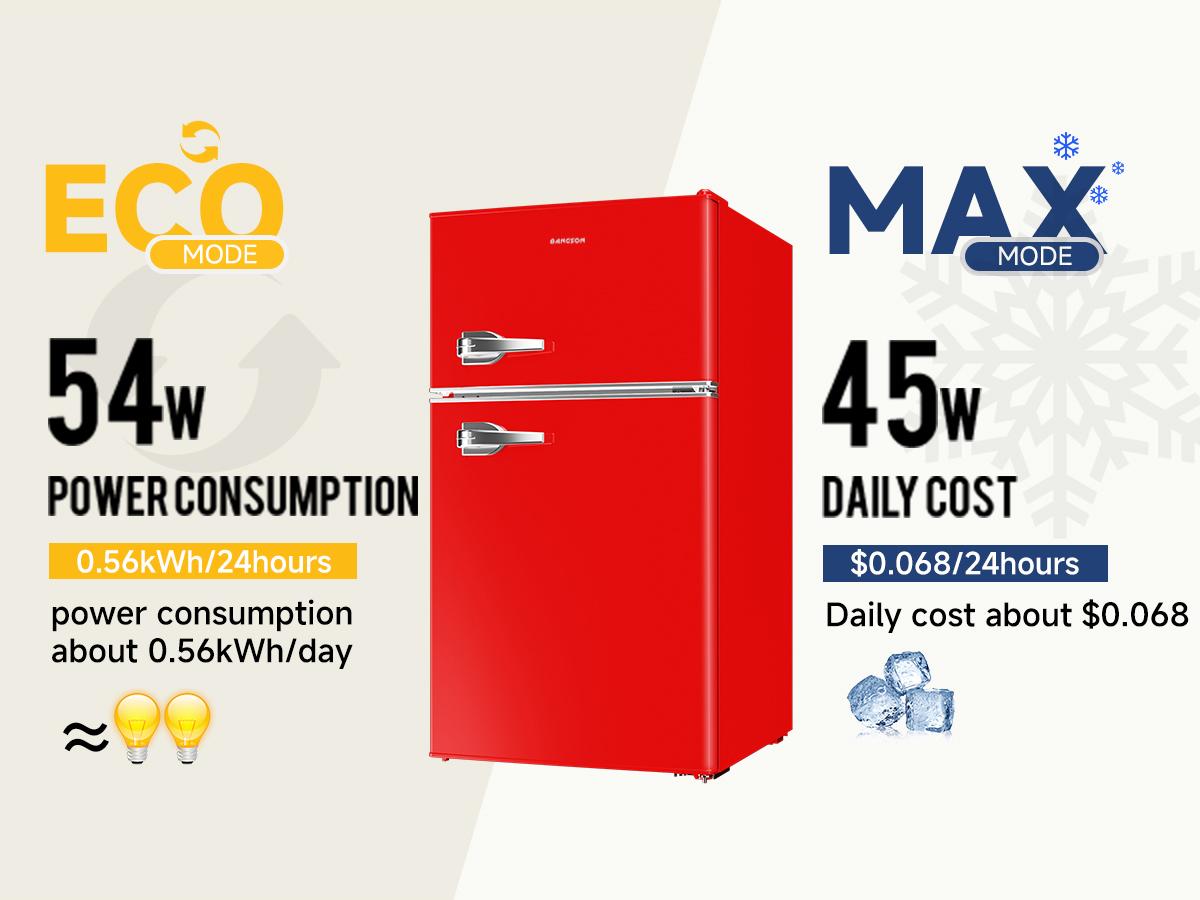 BANGSON Retro Fridge 3.2 Cu.Ft Mini Refrigerator with Double Door & Freezer Adjustable Thermostat Energy-Efficient LED Light Red Household Appliance Gift idea Christmas Gift
