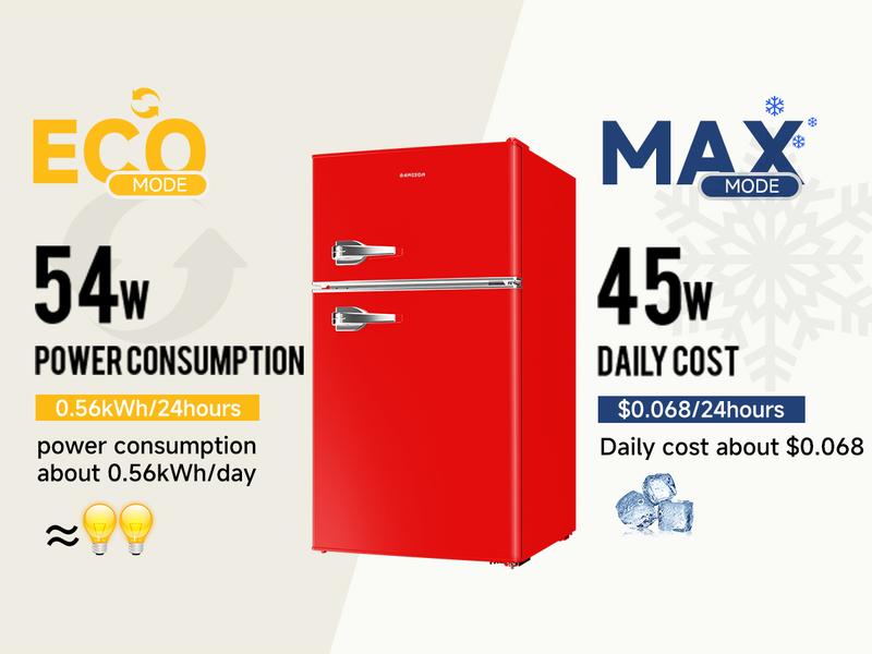 BANGSON Retro Fridge 3.2 Cu.Ft Mini Refrigerator with Double Door & Freezer Adjustable Thermostat Energy-Efficient LED Light Red Household Appliance Gift idea Christmas Gift
