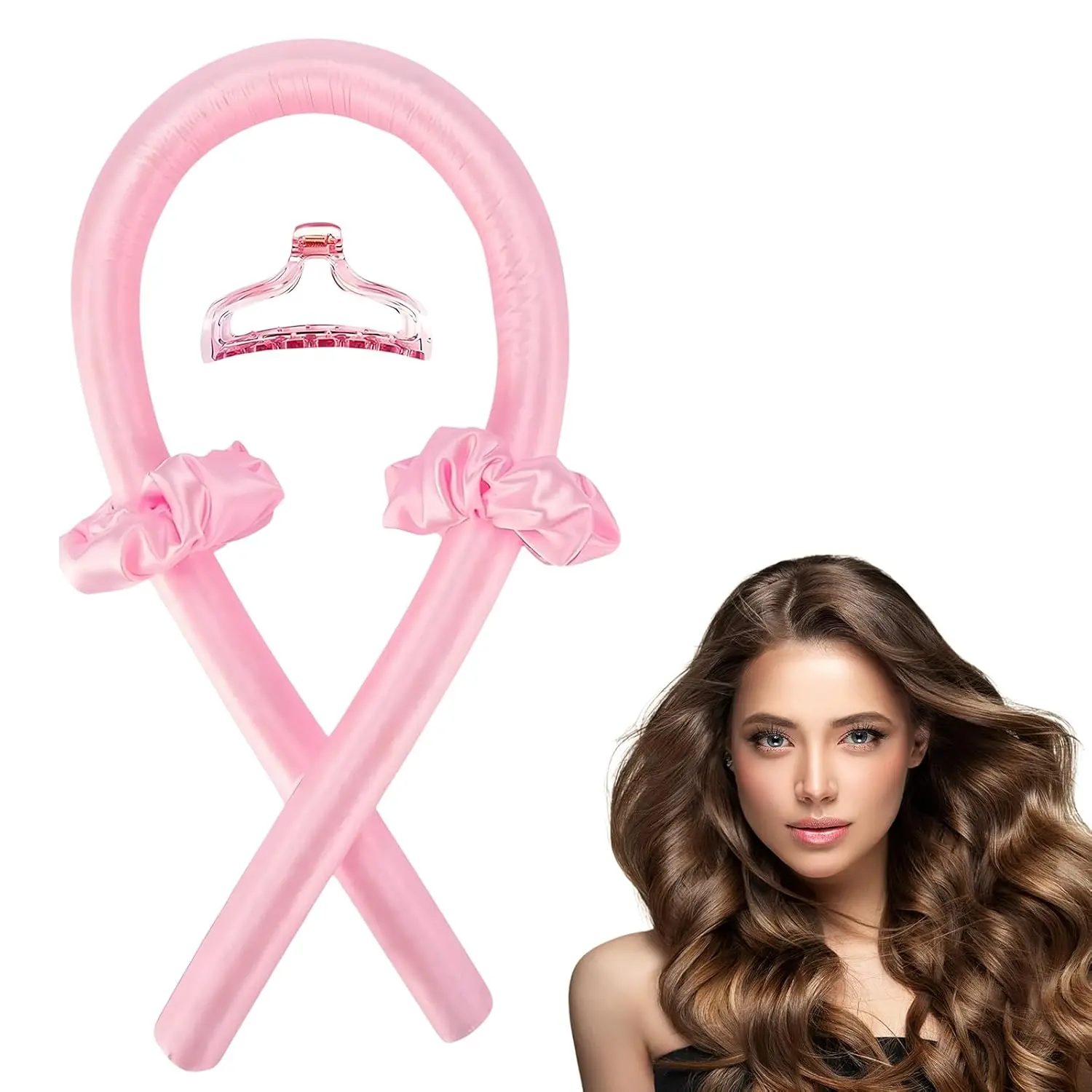 No Heat Curling Headband, No Heat Curlers for Long Hair, Curling Rod Headband to Sleep In with 2 Hair Ties and 1 Hair Clip, Soft Silk Hair Styling Tools Kit