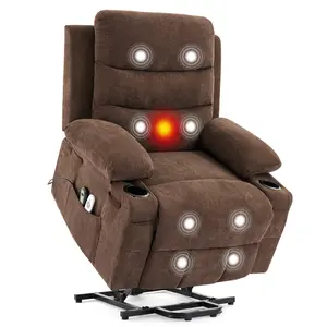 Garvee Compact Power Lift Recliner Chair with Massage and Heat, 135° Reclining Electric Glider Sofa Chair Featuring 2 Cup Holders and Side Pockets, Soft Corduroy Fabric, Ideal for Living Rooms, RVs, and Apartments