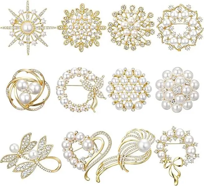 12 Pcs Women Brooches Bulk Set Rhinestone Pin Crystal Vintage Brooch Retro Pin Women Girls Gifts for Christmas