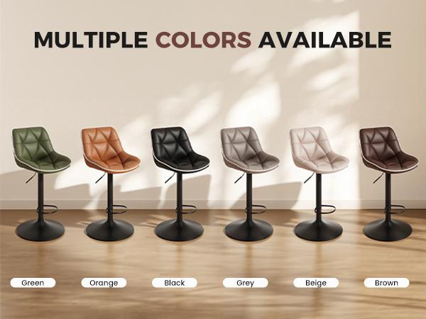 Bar Stools Set of 2, Adjustable Swivel Counter Height Bar Stools with Back, Armless Modern Barstools for Kitchen Island & Home Bar, Upholstered Seat