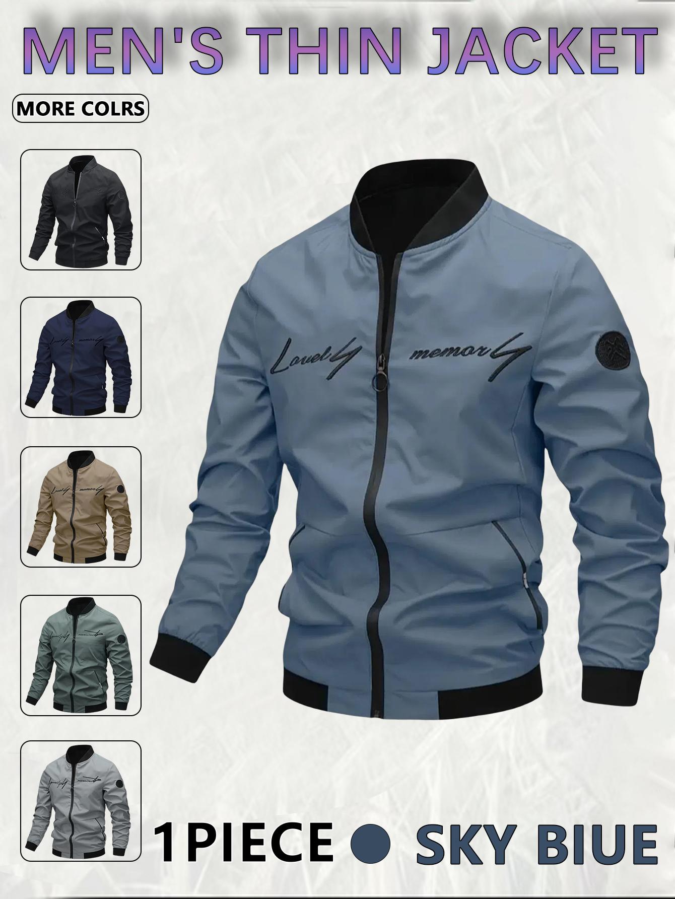 Men's Casual Windproof Jacket Outdoor Mountaineering Camping Polyester Personalized Letter Embroidered Pilot Jacket Beige Grey Qh Long Sleeve Zippers