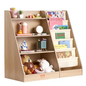 VEVOR 4-Tier Kids Wooden Bookshelf,  , Six-Layer Sling Bookcase, Baby Storage Book Rack, Book Toy Organizer Cabinet, for Kids Room, Playroom, Kindergarten, Nursery