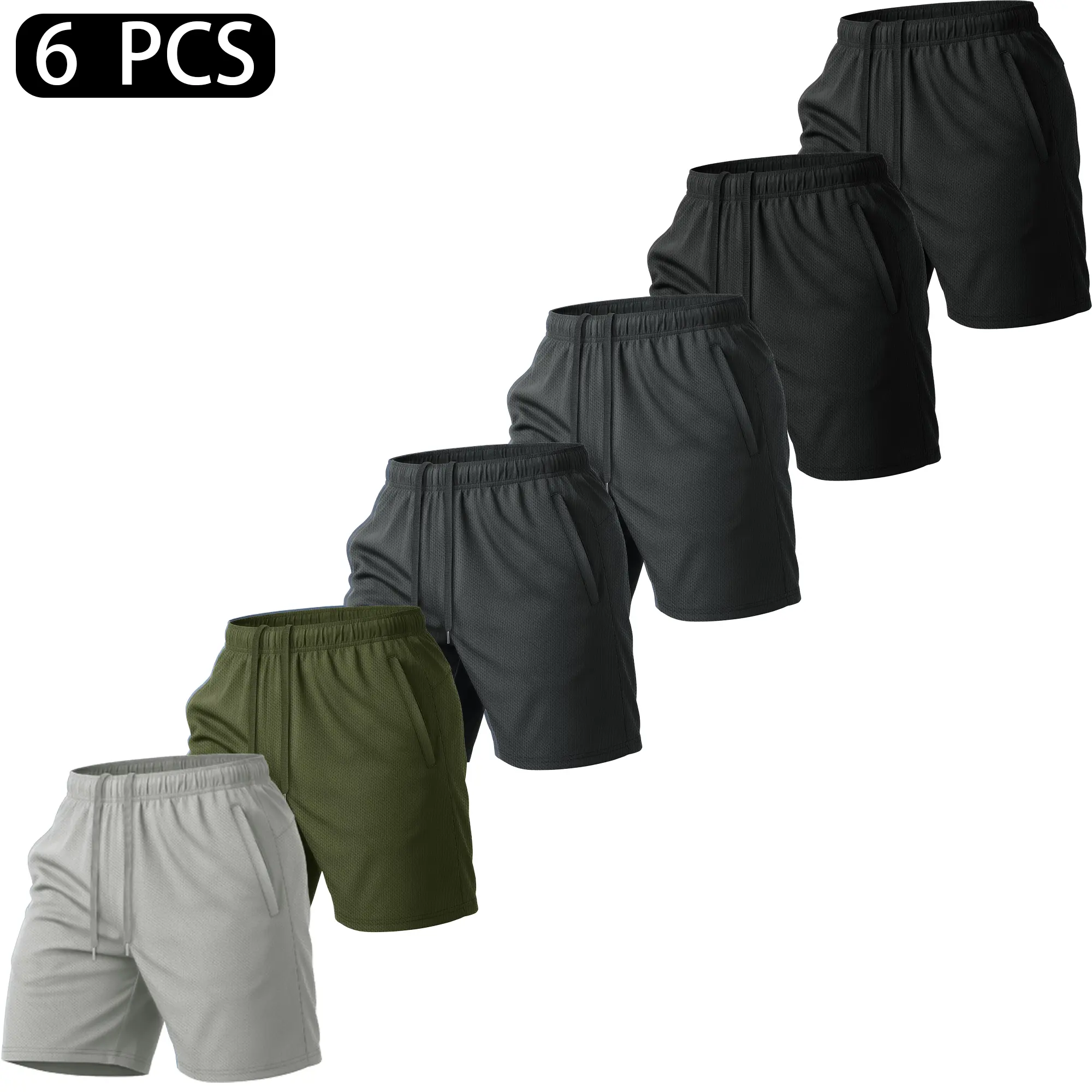 MAGCOMSEN Men's 7" Athletic Running Gym Shorts - Quick-Dry Lightweight Polyester Mesh, Zipper Pockets, Fitted Cut, Drawstring Tie, Breathable, Casual, Sporty Chic, for Workout, Outdoor Use (1/3/6 Pack, M, Synthetics)