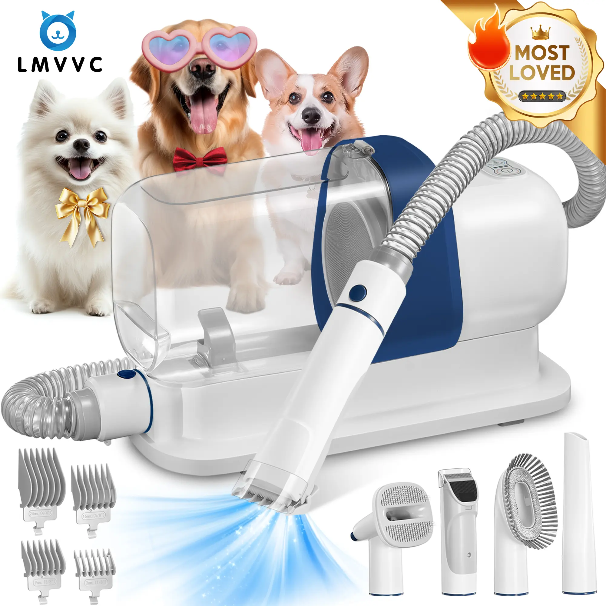 LMVVC Deshedding Pet Grooming Kit with Vacuum - Deshed Tool, Vacuum Mode, Capture 99% Hair, Very Little Noise, Beauty/Hair Care for Poodle Puppies, Dog & Cat Grooming Supplies