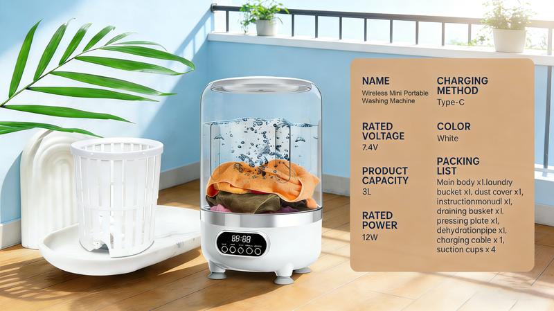 【Latest Products】Mini Washing Machine (Green), Rechargeable Portable Underwear Washing Machine, 3L Extra Large Capacity, Suitable for Travel,Apartment,Camping