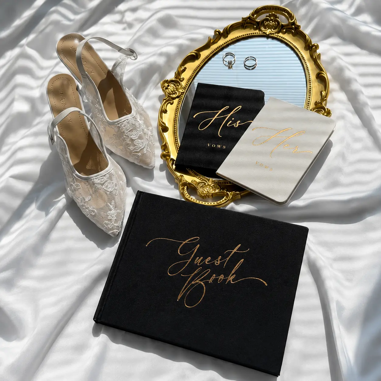 Artesori Premium 2026 Wedding Keepsake Set – Linen Hardcover Gold Foil Guest Book with His & Hers Hardcover Vow Books for Bride and Groom, Bridal Shower, Engagement & Wedding Gift