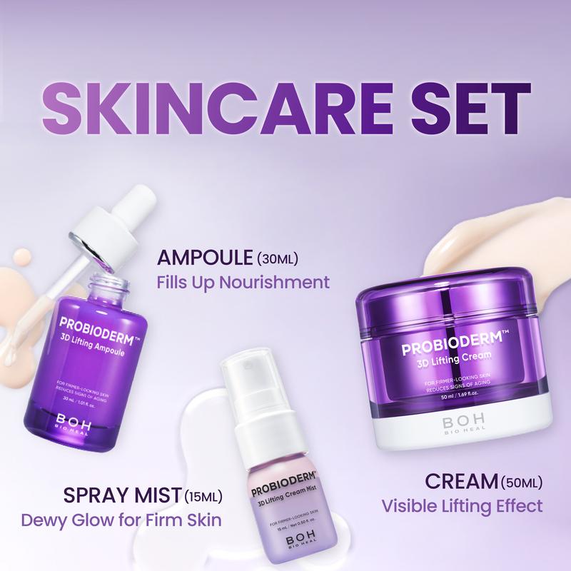 BIOHEAL BOH Probioderm 3D Lifting Skincare Set | Anti-Aging Face Moisturizer Night Cream, Ampoule & Facial Serum Spray | Korean Skin Care Kit for Firming & Hydration | K Beauty Gift Set for Women