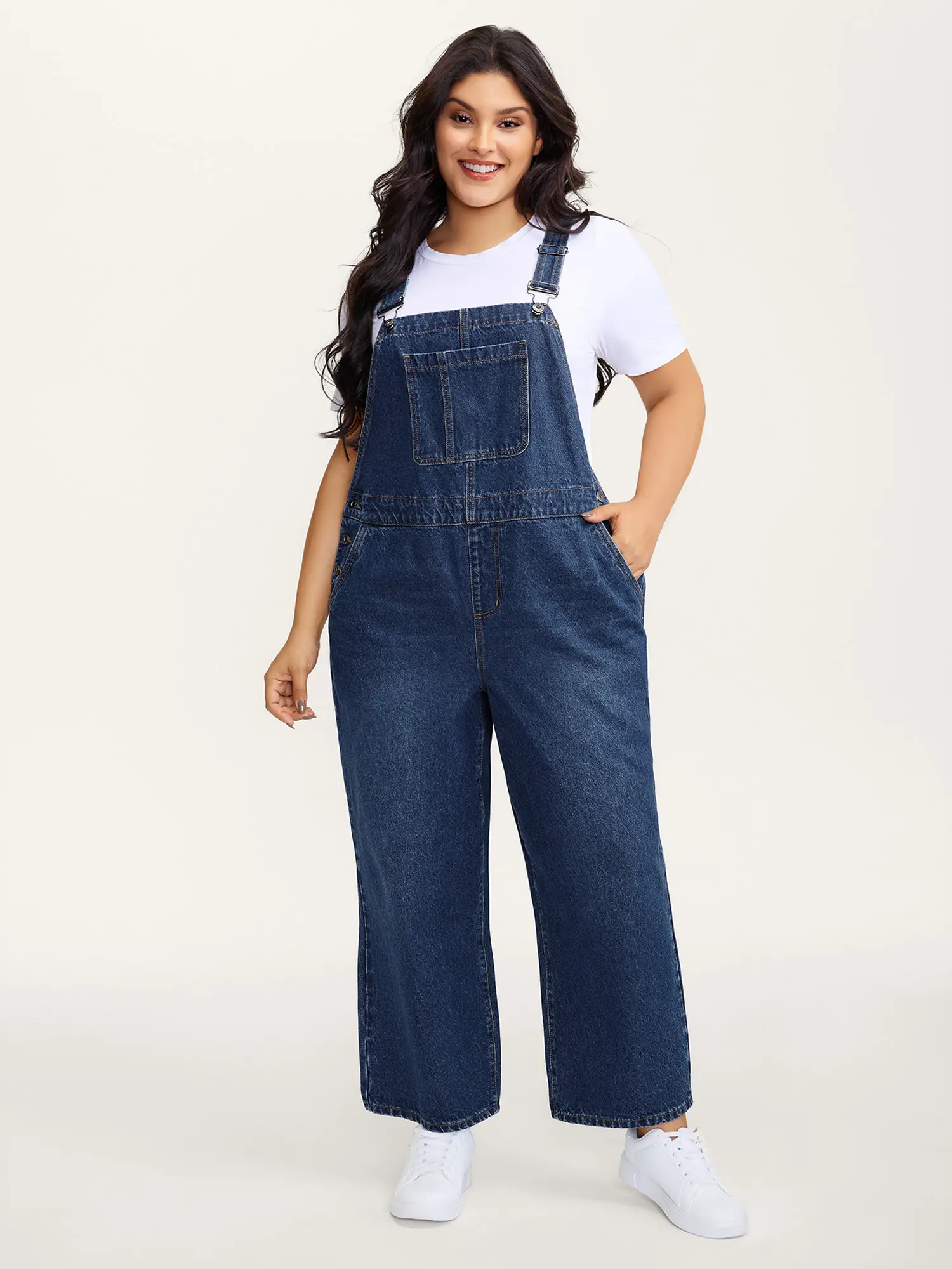 BLOOMCHIC Women's Plus Size Denim Overalls [M-6X] - Relaxed Fit Sleeveless Overall Jumpsuit, Adjustable Straps, Soft Cotton-Blend Washed Denim, Pocketed Casual Everyday Outfit