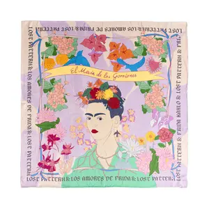 FRIDA x LOST PATTERN "Los Amores de Frida" Large Silk Scarf - Pink & Purple