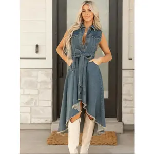 Women's sleeveless denim dress, summer casual fashion, comfortable and fashionable design, very suitable for daily wear