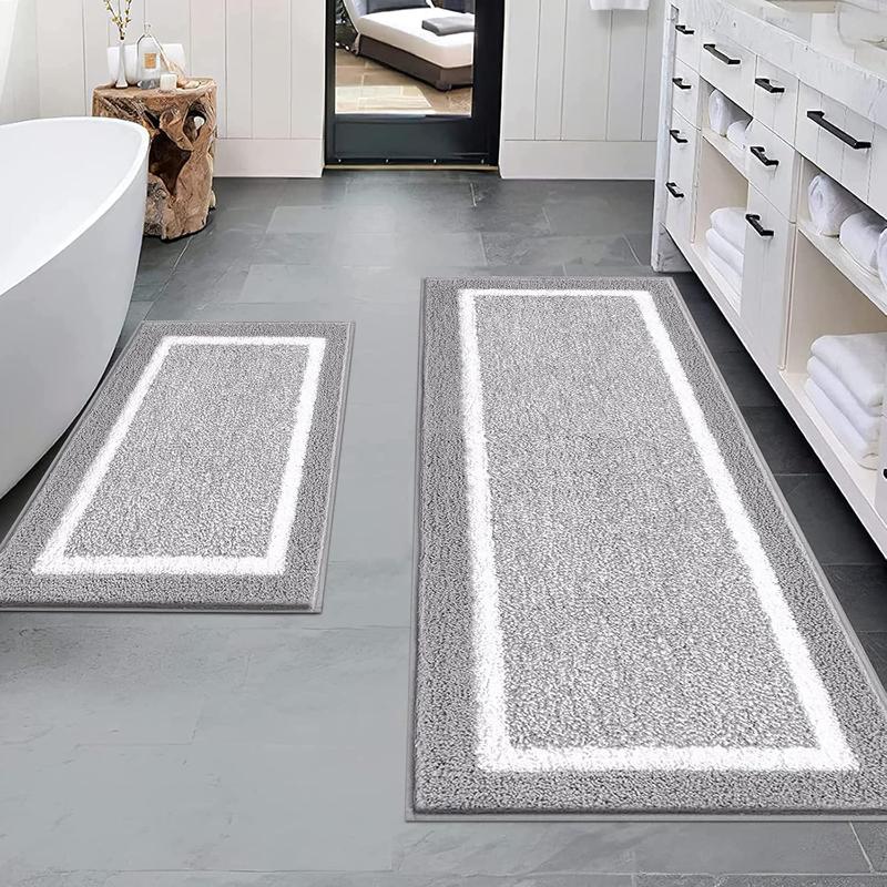 LOKHOM Bathroom Rug Sets, Non Slip, Absorbent Microfiber, Soft Farmhouse Bathroom Rug, Includes U-Shaped Toilet Mat, Shower, Machine Washable Home Goods Grey rug