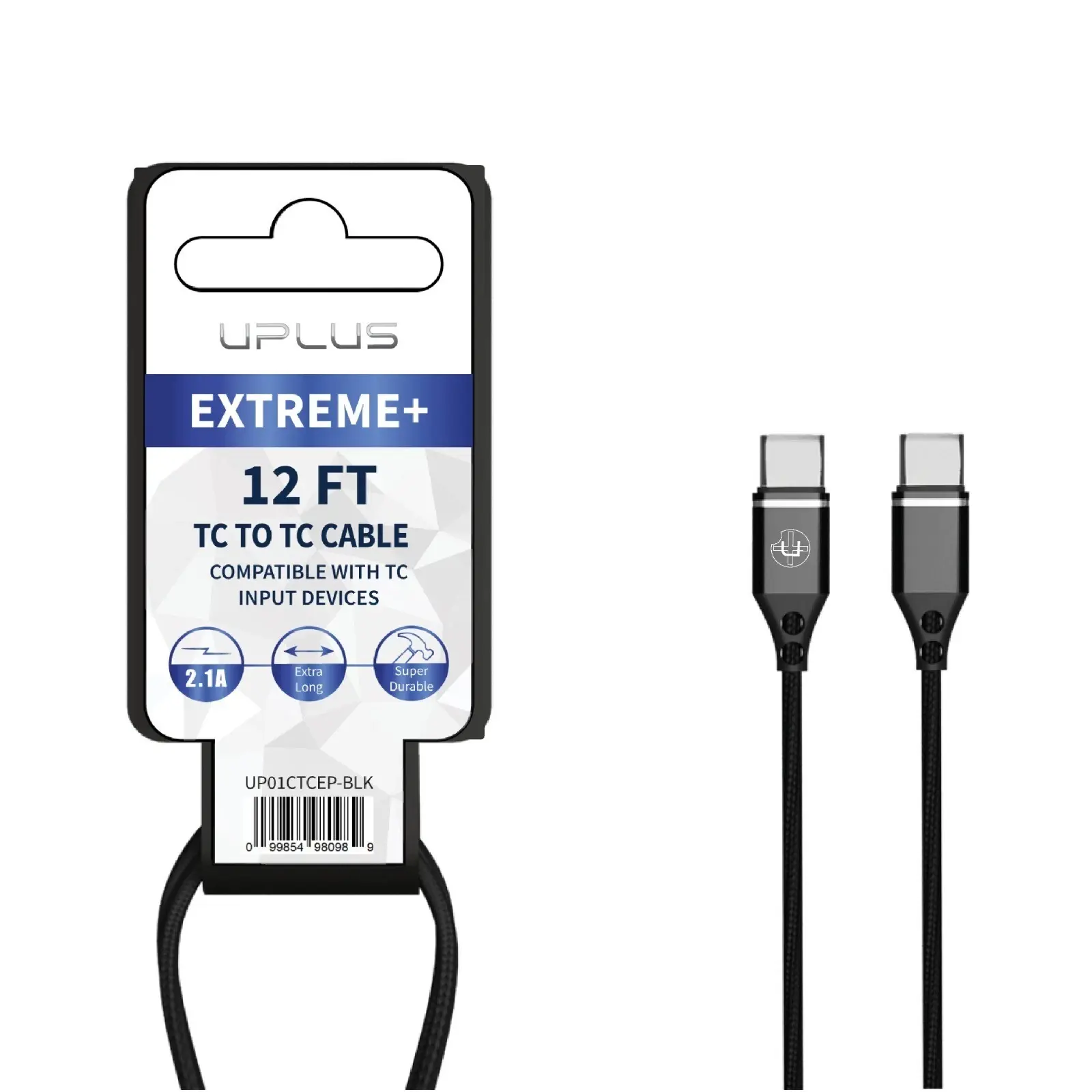 12ft USB Type-C Male to Type-C Male Cables Black For Samsung