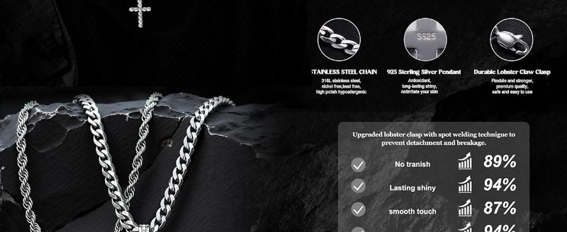 S925 Silver Cross Pendant Necklace Set for Men Women CZ Cross Pendant Layered Necklaces Stainless Steel Cuban Link Rope Chain Necklace Stack Jewelry with Gift Box 16-30 Inches S925 Silver Cross Pendant Necklace Set for Men Women CZ Cross Pendant Layered Necklaces Stainless Steel Cuban Link Rope Chain Necklace Stack Jewelry with Gift Box 16-30 Inches