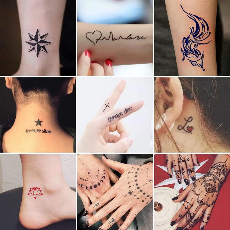 Temporary Tattoo Kit 10 Bottles Color Inks, 84 Pcs Stencils Kit for Body Paint DIY Tattoos Temp, DIY Fake Tattoo for Women Kids (Black*2, Cyan, Red, Green, Blue, Purple, Brown*2, Orange)