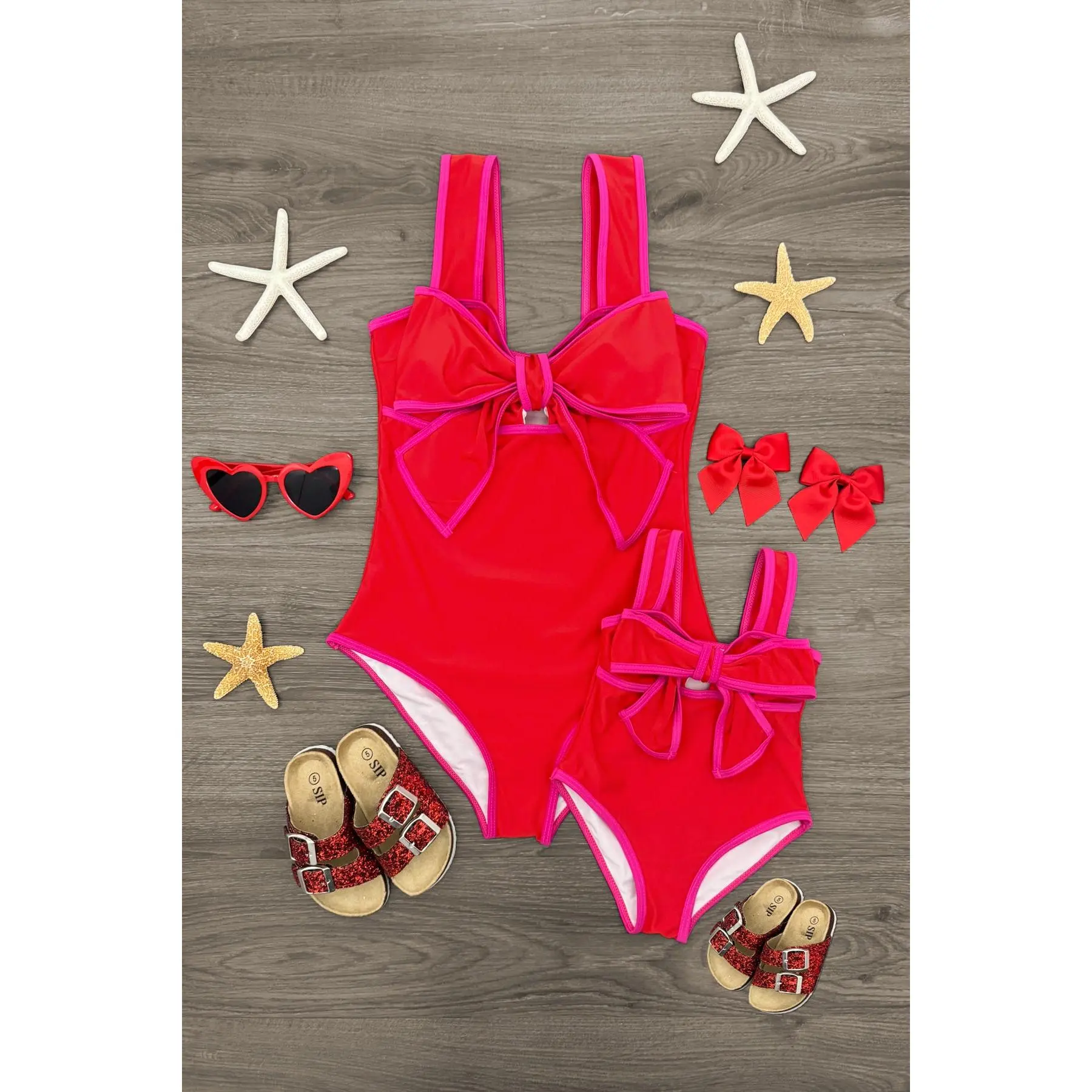 Mom & Me - Red Bow One Piece Swimsuit