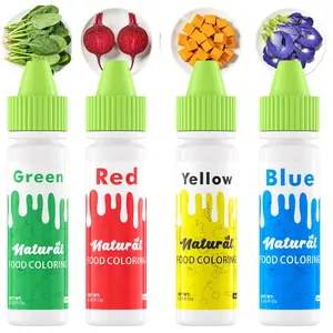 4 Set 10ml/Bottle Plant-Based Liquid Food Coloring Vibrant, FD&C Dye Free, Natural Food Coloring for Cake Baking, Frosting & Fondant Decorating, Easter Egg Dye,Cake Decorating Supplies 0.34 Fl oz Each  Baking Cream Nata